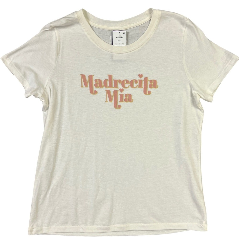 Doe Madrecita Mia Graphic Tee Shirt Womens M White New Cotton Short Sleeve‎
